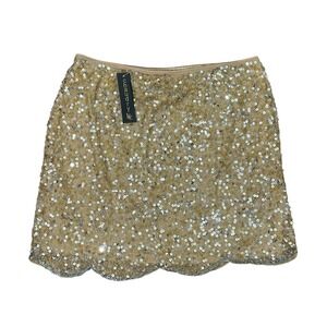 Chaudry Sports Gold Sequin Mini Skirt Scalloped Beaded Hem Size Small NWT